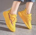 Women's Breathable Lace-Up Sneakers - Yellow image 1