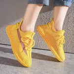 Women's Breathable Lace-Up Sneakers - Yellow image 3