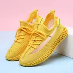 Women's Breathable Lace-Up Sneakers - Yellow image 2