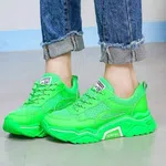 Women's Breathable Lace-Up Casual Sneakers - Green and Yellow image 2