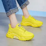 Women's Breathable Lace-Up Casual Sneakers - Green and Yellow image 1