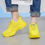 Women's Breathable Lace-Up Casual Sneakers - Green and Yellow image 5