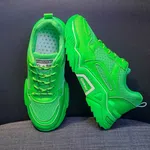 Women's Breathable Lace-Up Casual Sneakers - Green and Yellow image 3