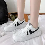 Women's Breathable Platform Sneakers with Lace-Up Closure and Leather Upper - White image 2