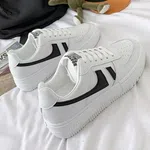 Women's Breathable Platform Sneakers with Lace-Up Closure and Leather Upper - White image 4