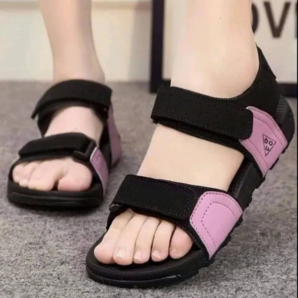 Women's Black Double Strap Velcro Beach Sandals