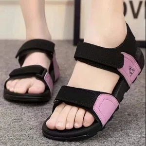 Women's Black Double Strap Velcro Beach Sandals