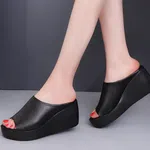 Women's Black Open Toe Wedge Heel Sandals with Arch Support - Black and Coffee image 1