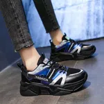 Women's Chunky Running Sneakers with Iridescent Panels - Black and Blue image 2