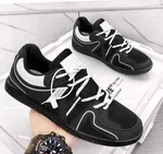 Women's Mesh Low-Top Sneakers with Contrast Piping - Black image 1