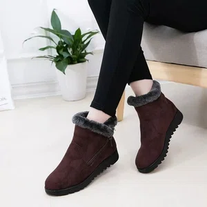 Women's Flat Ankle Snow Boots - Coffee