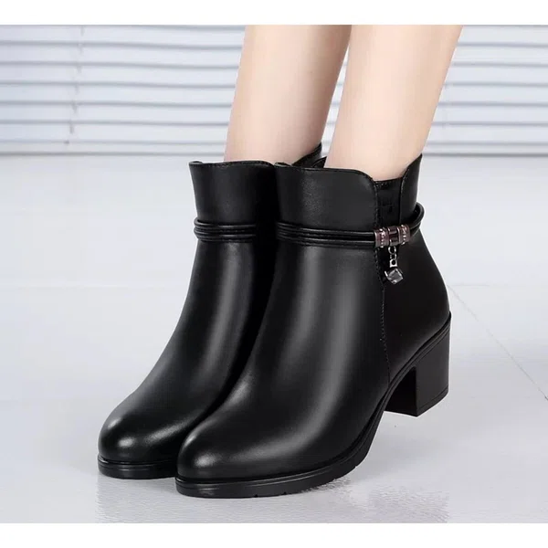 Women's Leather Ankle Boots with High Heel