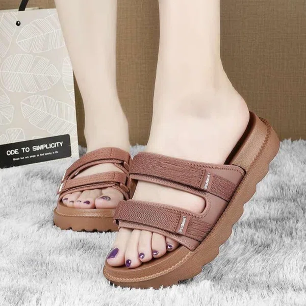 Women's Platform Beach Slide Sandals - Black and Brown