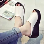 Women's Black Open Toe Wedge Heel Sandals - Beige image 2