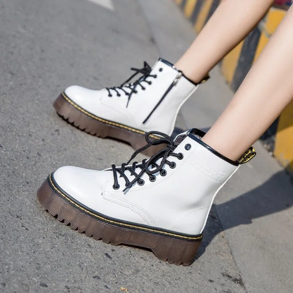 Women's Platform Ankle Boots with 9 cm Heel - Beige