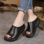 Women's Coffee Genuine Leather Platform Sandals image 1