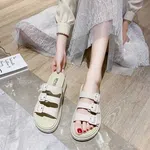 Women's Buckle Thick Sole Beach Slides - Beige image 2