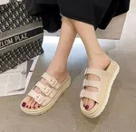 Women's Buckle Thick Sole Beach Slides - Beige image 1
