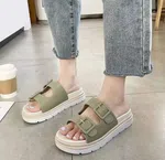 Women's Flat Slide Sandals with PU Footbed - Black image 1
