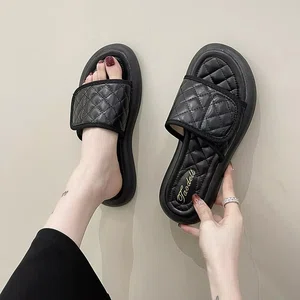 Women's Plaid Leather Platform Slides