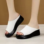 Women's PU Leather Platform Peep Toe Slides - White image 3