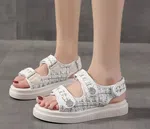 Women's Tweed Velcro Strap Platform Sandals - Black and White image 1
