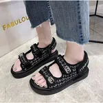 Women's Tweed Velcro Strap Platform Sandals - Black image 2
