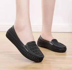 Women's Hollow Jelly Slip-On Flats - Black
