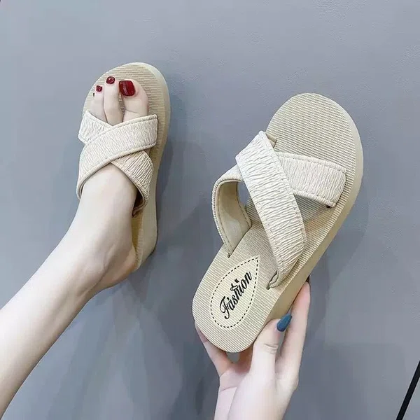 Women's Low Rubber Heel Fabric Sandals