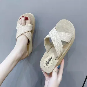 Women's Low Rubber Heel Fabric Sandals