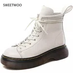 Women's Lace-Up Round Toe Ankle Boots - White image 3