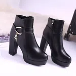 Women's PU Leather High Heel Boots - Black image 4