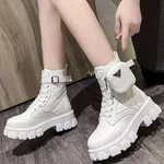 Women's White Chunky Heel Lace-Up Martin Boots image 1