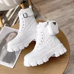 Women's White Chunky Heel Lace-Up Martin Boots image 2