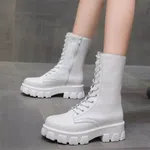 Women's Lace-Up Zip Mid-Calf Platform Boots - White image 2