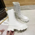 Women's Lace-Up Zip Mid-Calf Platform Boots - White image 3