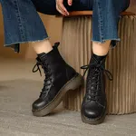 Women's Lace-Up Round Toe Ankle Boots - Black image 2