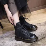 Women's Lace-Up Round Toe Ankle Boots - Black image 1