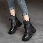 Women's Lace-Up Zip Mid-Calf Platform Boots - Black image 2