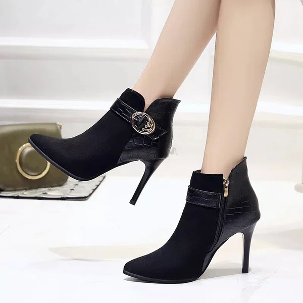Women's Suede Brogue Ankle Boots with 9 cm Heel