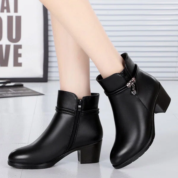 Women's Chunky Heel Fur-Lined Winter Ankle Boots