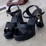 Women's Cross Strap Platform Block Heel Sandals - Black image 3