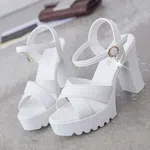 Women's Cross Strap Platform Block Heel Sandals - White image 2