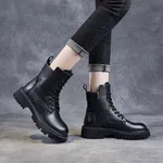 Women's Lace-Up Zip Mid-Calf Platform Boots - Black image 3