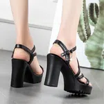 Women's Strappy Platform Block Heel Sandals - Black and White image 2
