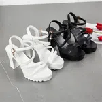 Women's Strappy Platform Block Heel Sandals - Black and White image 3