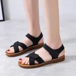 Women's Elastic Cross Strap Flat Sandals - Black image 2