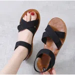 Women's Elastic Cross Strap Flat Sandals - Black image 4