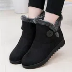 Women's Fur-Lined Slip-On Platform Ankle Boots - Black and Coffee image 2