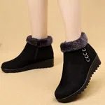 Women's Fur-Lined Slip-On Platform Ankle Boots - Black image 3